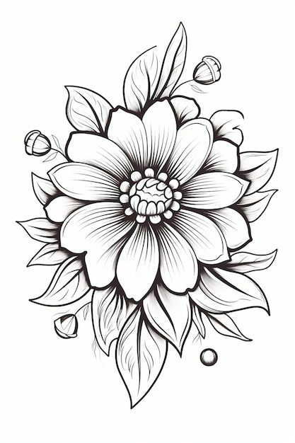 un dessin d'une fleur avec un fond noir et blanc.