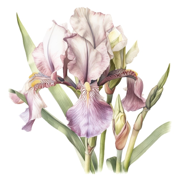 Un dessin d'une fleur avec un iris rose et blanc