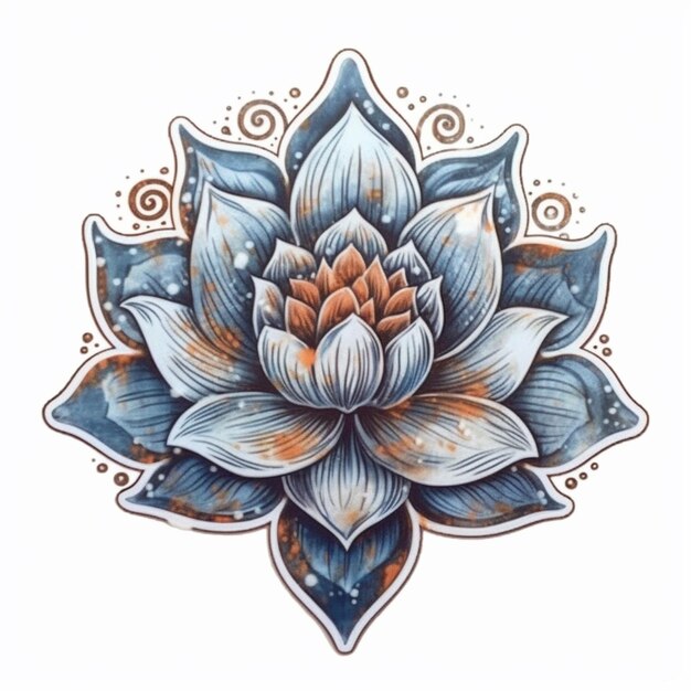 Un dessin d'une fleur de lotus avec une feuille d'or.