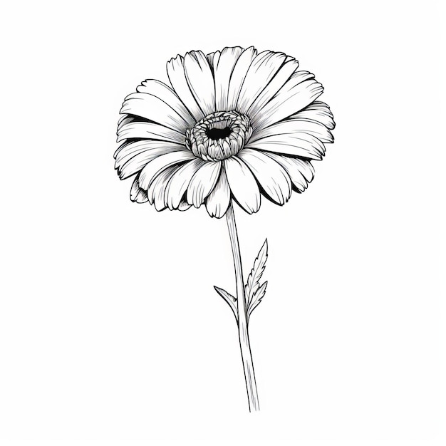 Dessin de fleur de marguerite minimaliste Illustration détaillée en noir et blanc