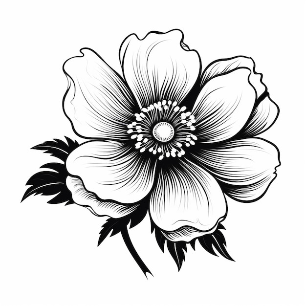 un dessin de fleur noir et blanc sur un fond blanc