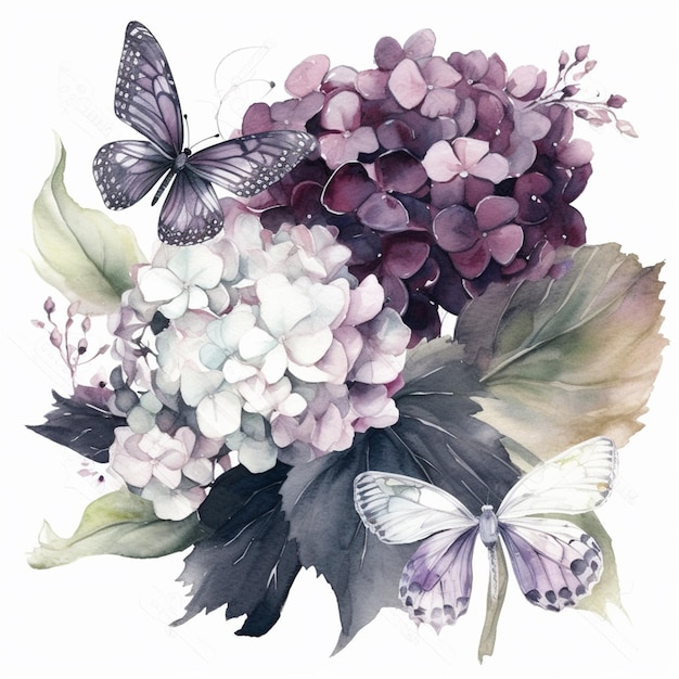 Un dessin d'une fleur avec des papillons et des fleurs.