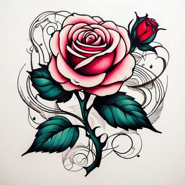 Photo dessin de fleur de rose illustration de rose dessin de tatouage de rose art sur le thème de la rose vecteur de fleurs de rose