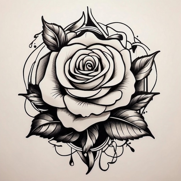 Photo dessin de fleur de rose illustration de rose dessin de tatouage de rose art sur le thème de la rose vecteur de fleurs de rose