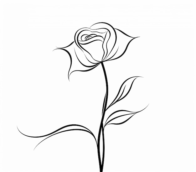 un dessin d'une fleur rose avec une tige et des feuilles ai générative