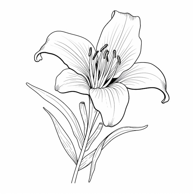 un dessin d'une fleur avec une tige et des feuilles génératives ai