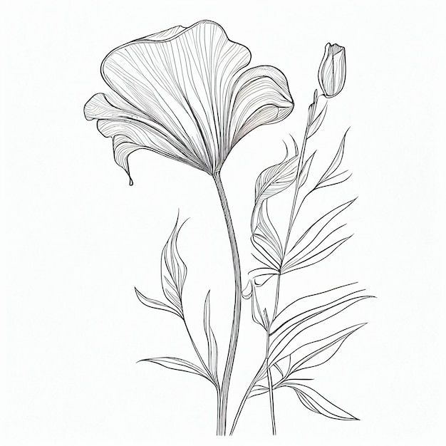Un dessin d'une fleur avec une tige et des feuilles portant le chiffre 3.