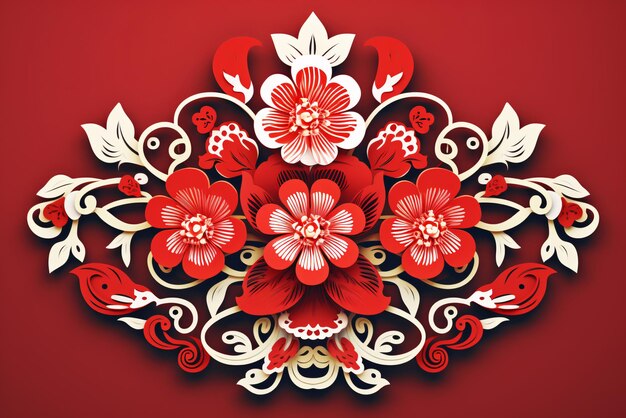 Photo dessin de fleurs coupées en papier dans le style traditionnel chinois