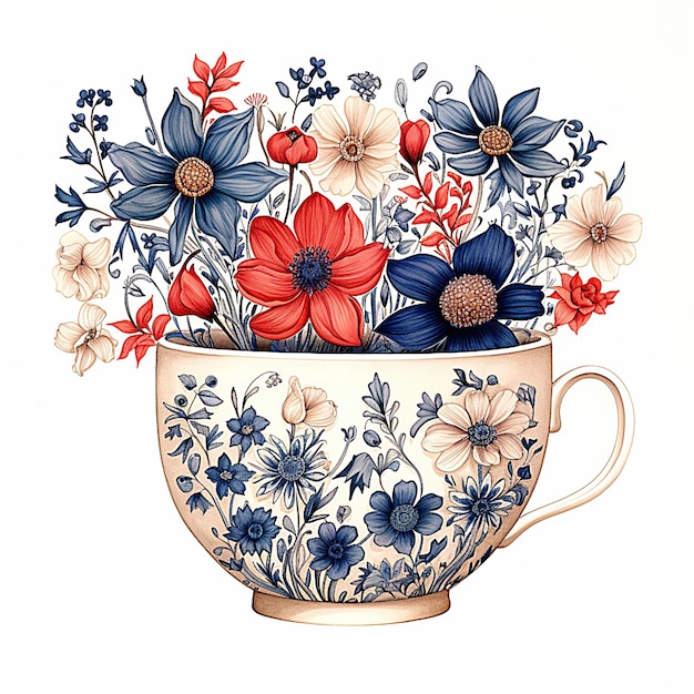 Un dessin de fleurs dans une tasse