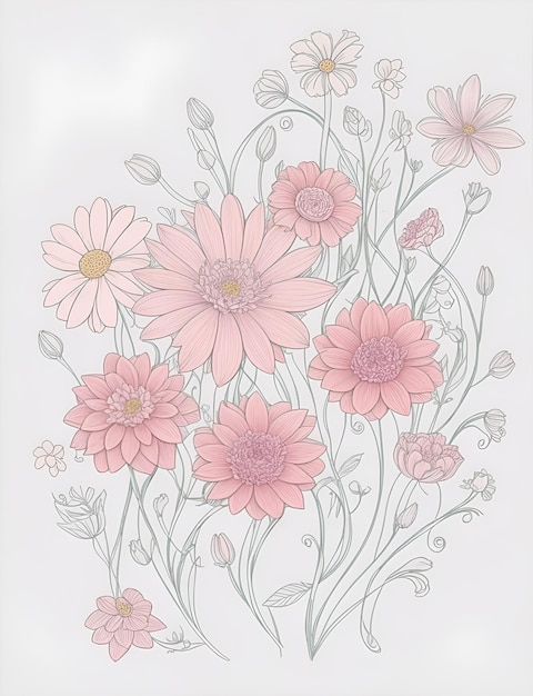 un dessin de fleurs avec les mots "printemps" en haut