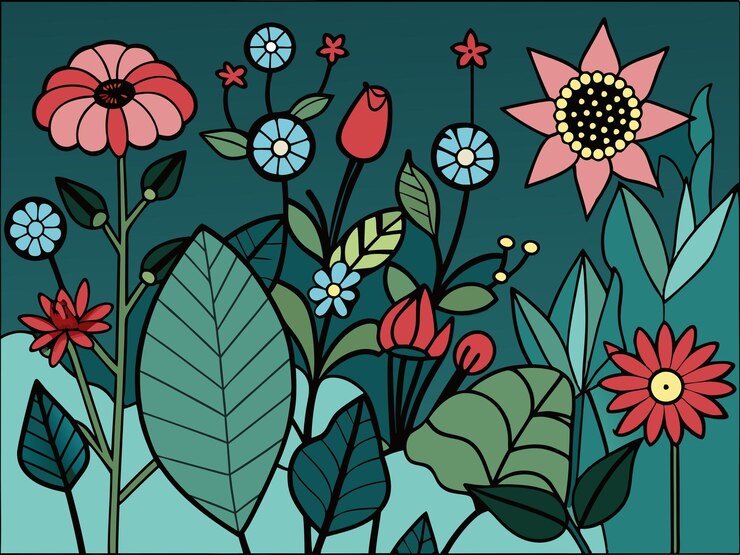 Photo un dessin de fleurs avec un oiseau sur le dessus