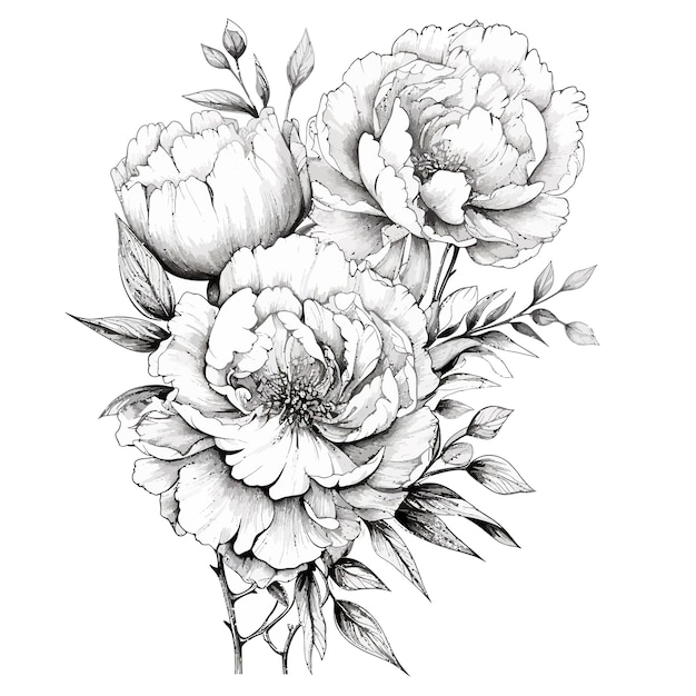 Un dessin de fleurs qui dit pivoines
