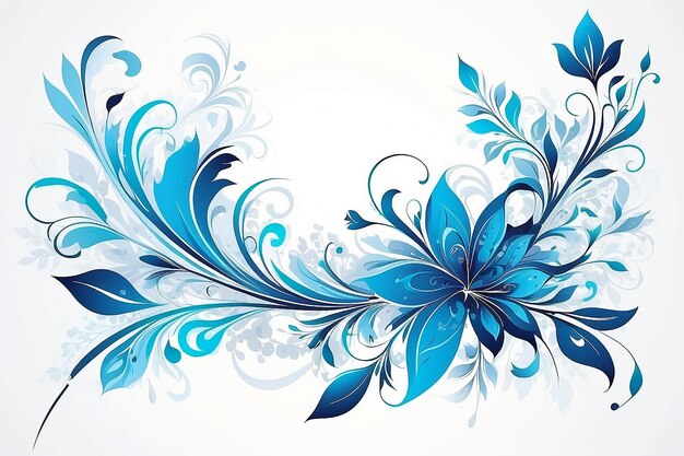 Dessin floral abstrait bleu sur fond blanc