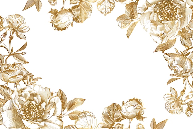 un dessin floral avec des fleurs dorées sur un fond blanc