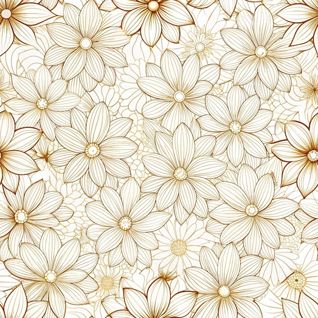 un dessin floral avec des fleurs jaunes sur un fond blanc