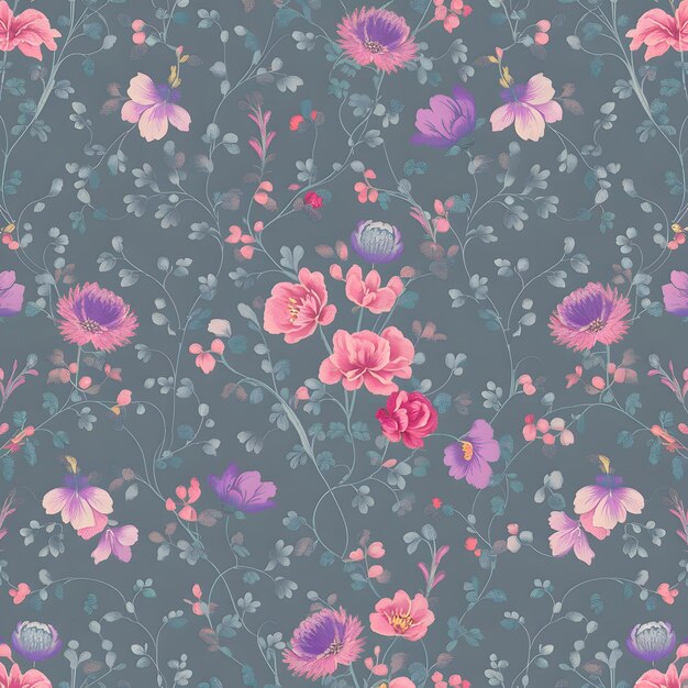 un dessin floral avec des fleurs roses et violettes