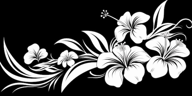 Un dessin floral noir et blanc avec des papillons générative ai