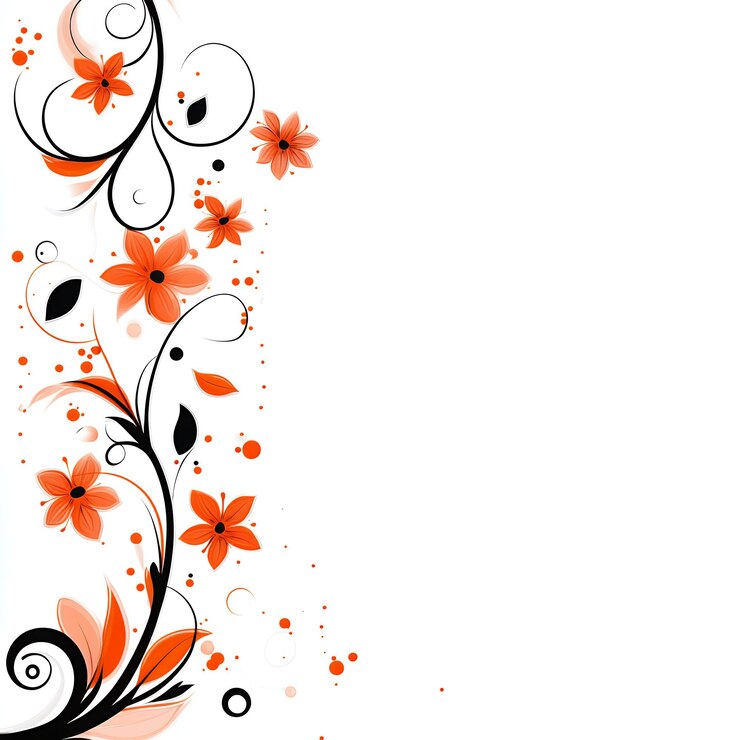 Photo dessin floral orange sur fond blanc