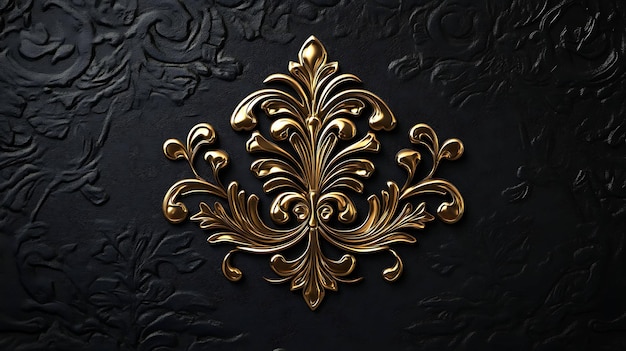 Un dessin floral orné d'or sur un fond en relief noir