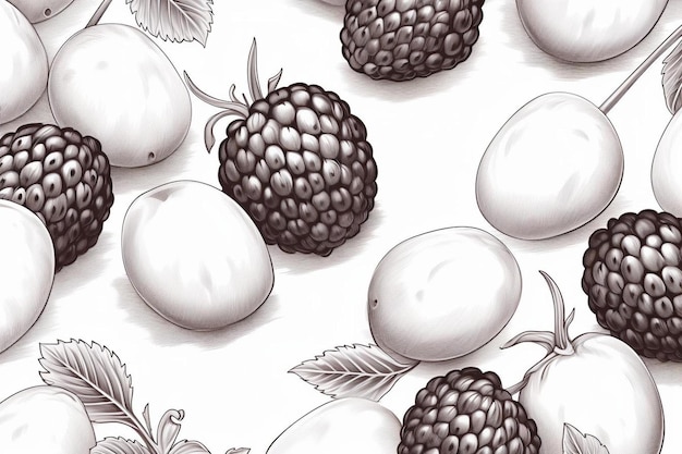 Photo un dessin d'une framboise noire avec des feuilles et des feuilles