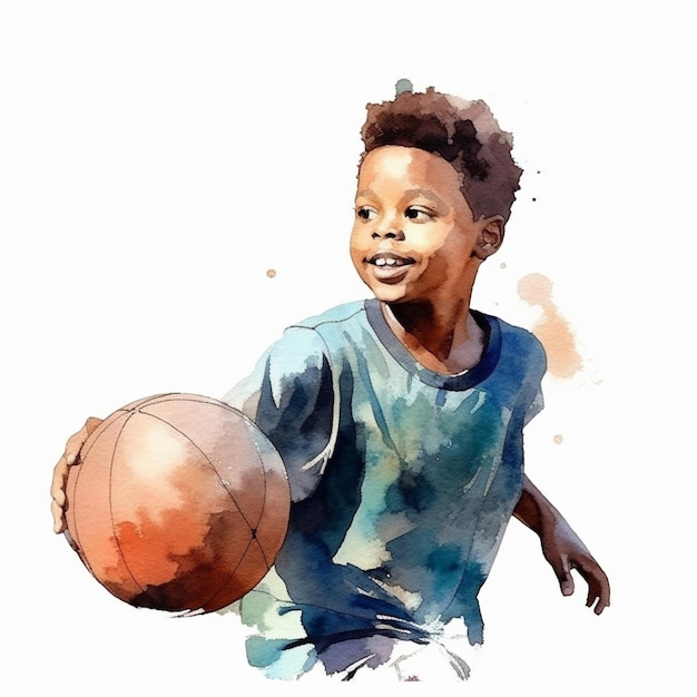 un dessin d'un garçon avec un ballon de basket à la main