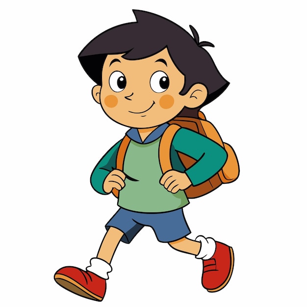 un dessin d'un garçon avec un sac à dos et une chemise qui dit école
