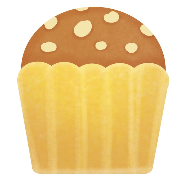 Dessin d'un gâteau à la banane avec une garniture d'amande isolé sur fond blanc