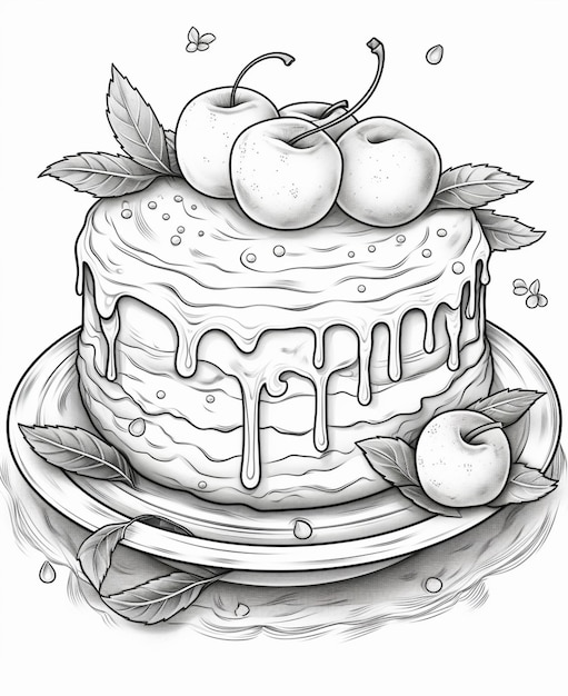 Photo un dessin d'un gâteau avec des cerises sur le dessus