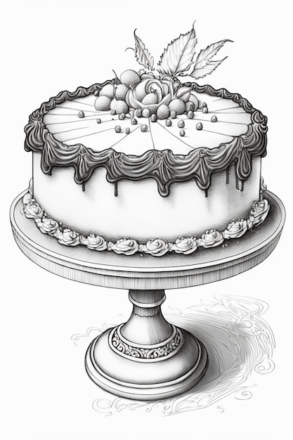 dessin d'un gâteau avec du glaçage et des baies sur le dessus