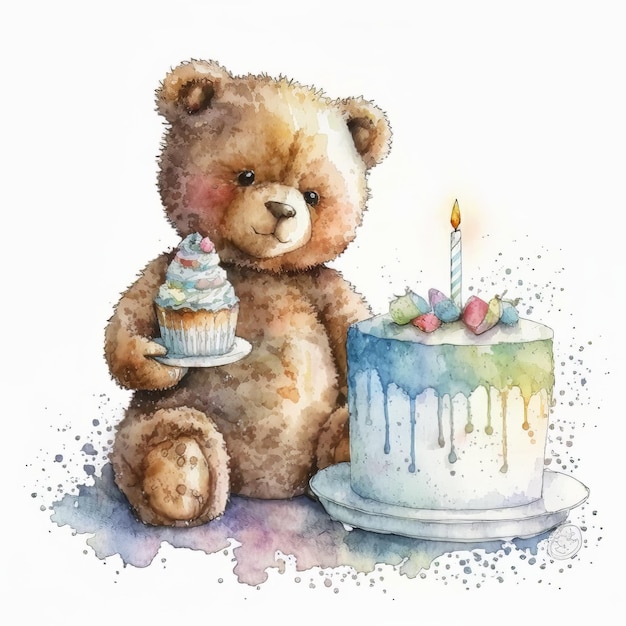 Dessin Gâteau Nounours Gâteau Aquarelle AI Générative