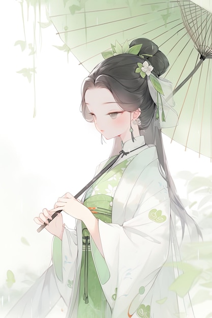 Un dessin d'une geisha avec un parapluie