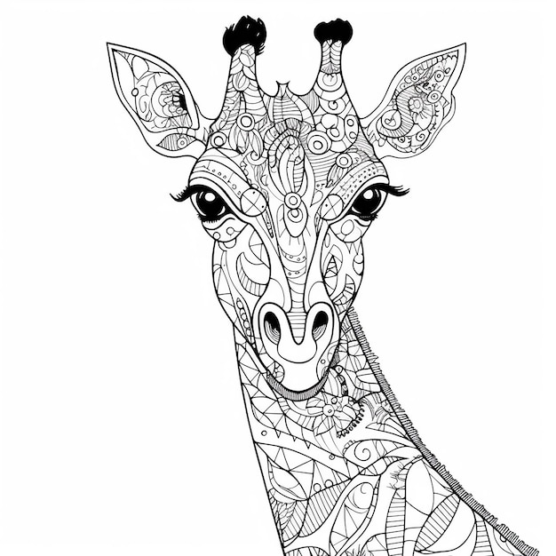 Photo dessin de girafe mignon pour colorier des motifs de mandala illustration en noir et blanc pour colorier