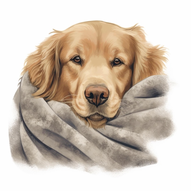 Un dessin d'un golden retriever portant une écharpe