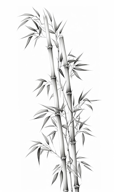 un dessin d'un grand bambou avec des feuilles