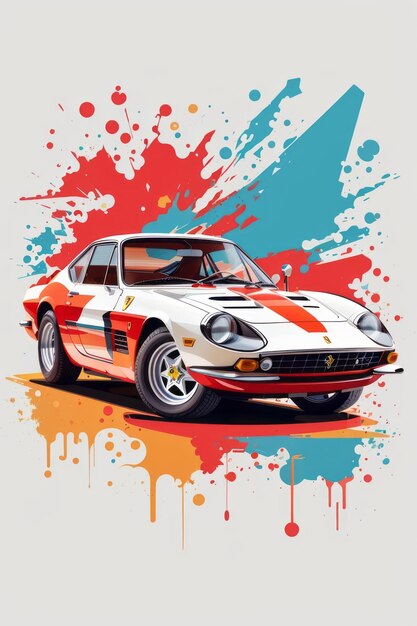 Un dessin graphique plat d'une voiture rétro Ferrari Dino 426 GT 34 vue couleur