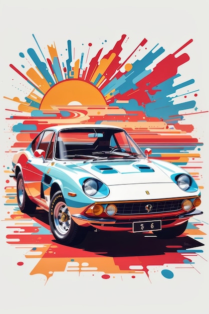 Un dessin graphique plat d'une voiture rétro Ferrari Dino 426 GT 34 vue couleur