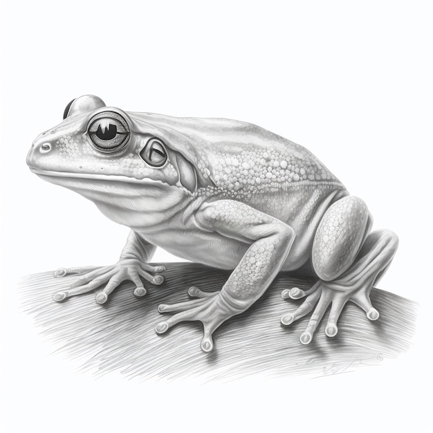 Un dessin d'une grenouille avec un grand oeil.