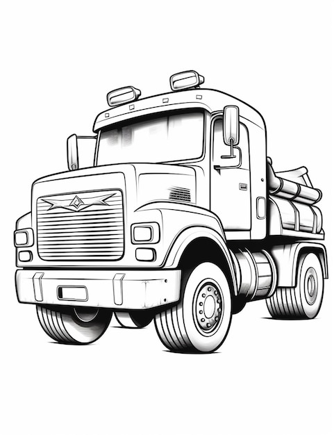 un dessin d'un gros camion avec une grande remorque à l'arrière IA générative