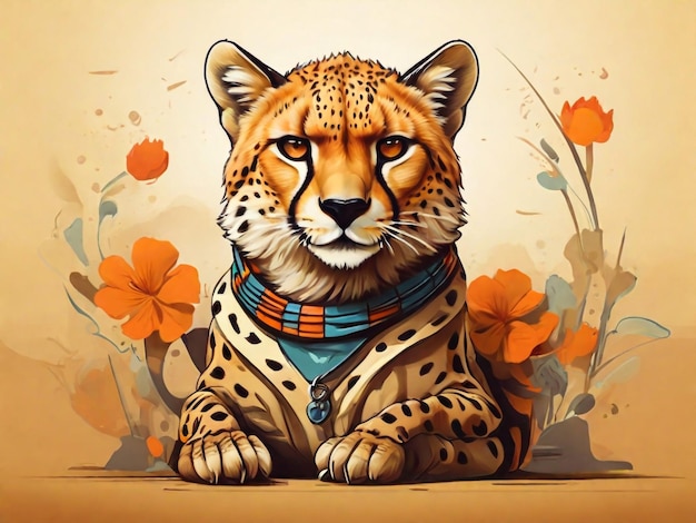 un dessin d'un guépard avec un collier bleu et un foulard qui dit guépard