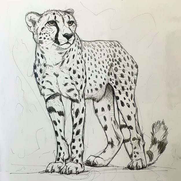 un dessin d'un guépard avec les mots guépard écrits dessus