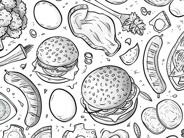 un dessin d'un hamburger avec une image d'un Hamburger dessus