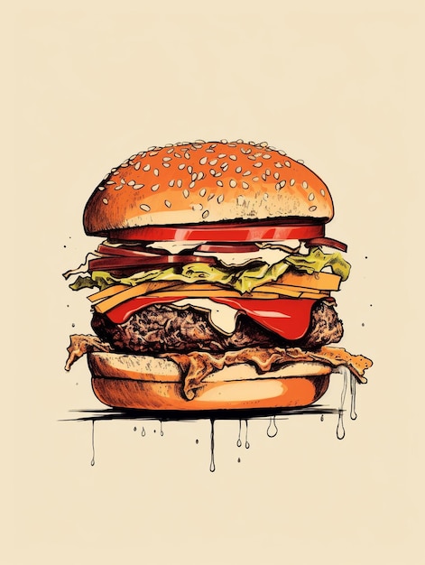 Un dessin d'un hamburger avec une image d'un Hamburger dessus