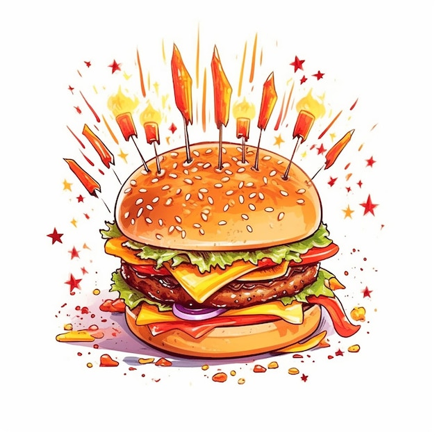 un dessin d'un hamburger avec les mots hamburger dessus