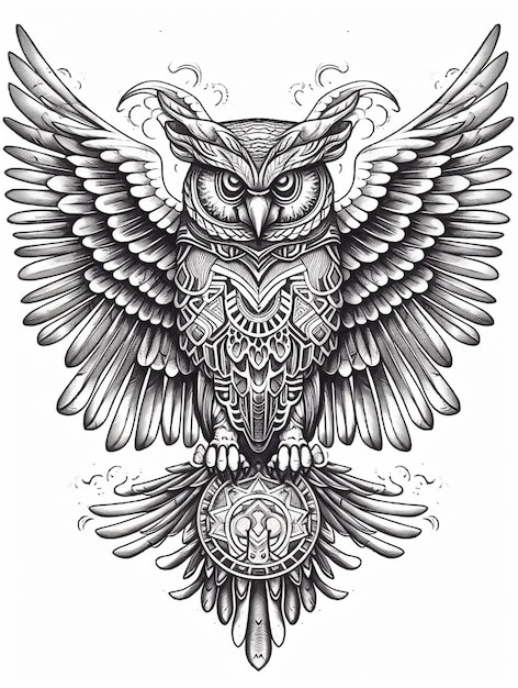 Dessin de hibou à colorier en noir et blanc