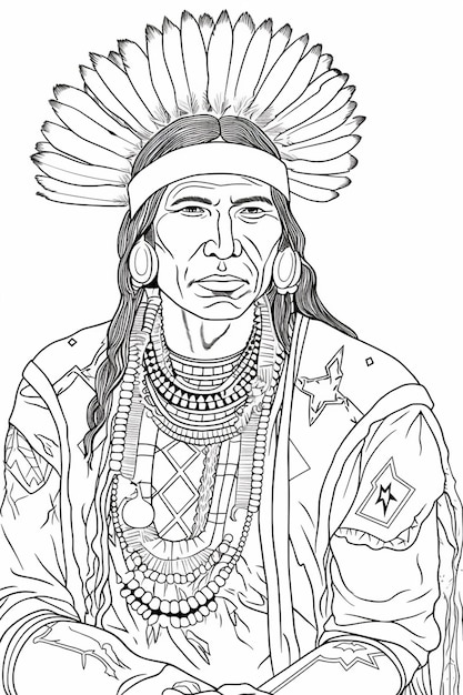 un dessin d'un homme amérindien avec une coiffure en plume