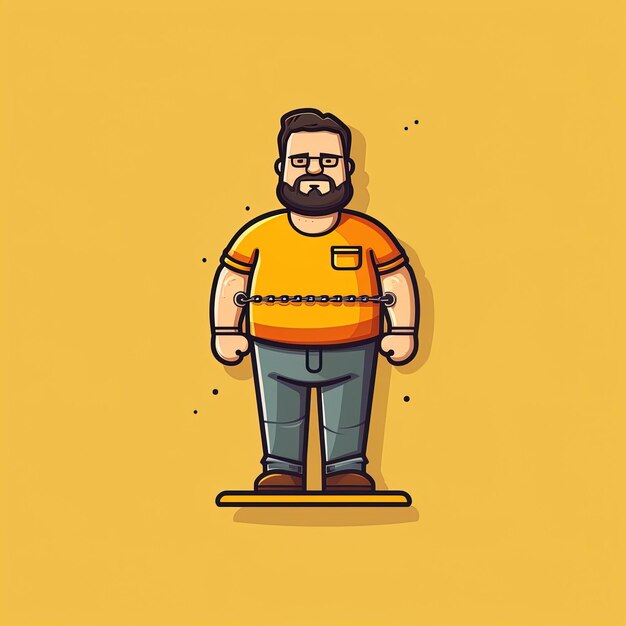 un dessin d'un homme avec une chemise jaune qui dit "t-shirt".