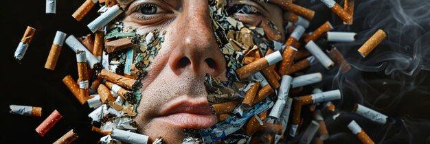 un dessin d'un homme avec une cigarette dans la bouche et une cigarette à la bouche