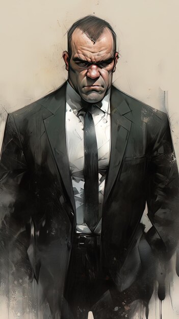 un dessin d'un homme avec un costume noir et une cravate