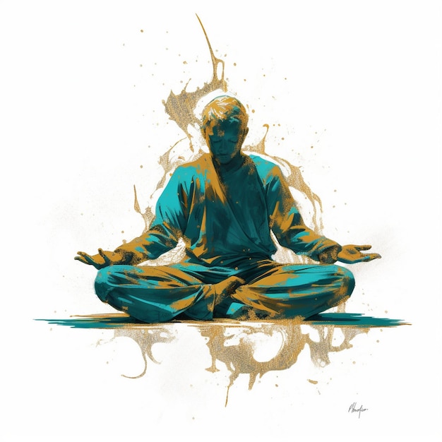 un dessin d'un homme dans une pose de lotus.