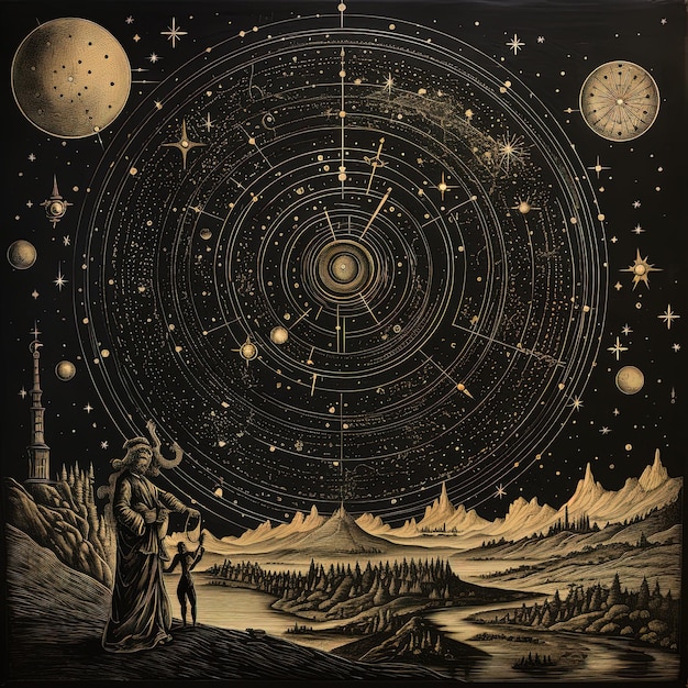 un dessin d'un homme et d'une femme regardant les étoiles